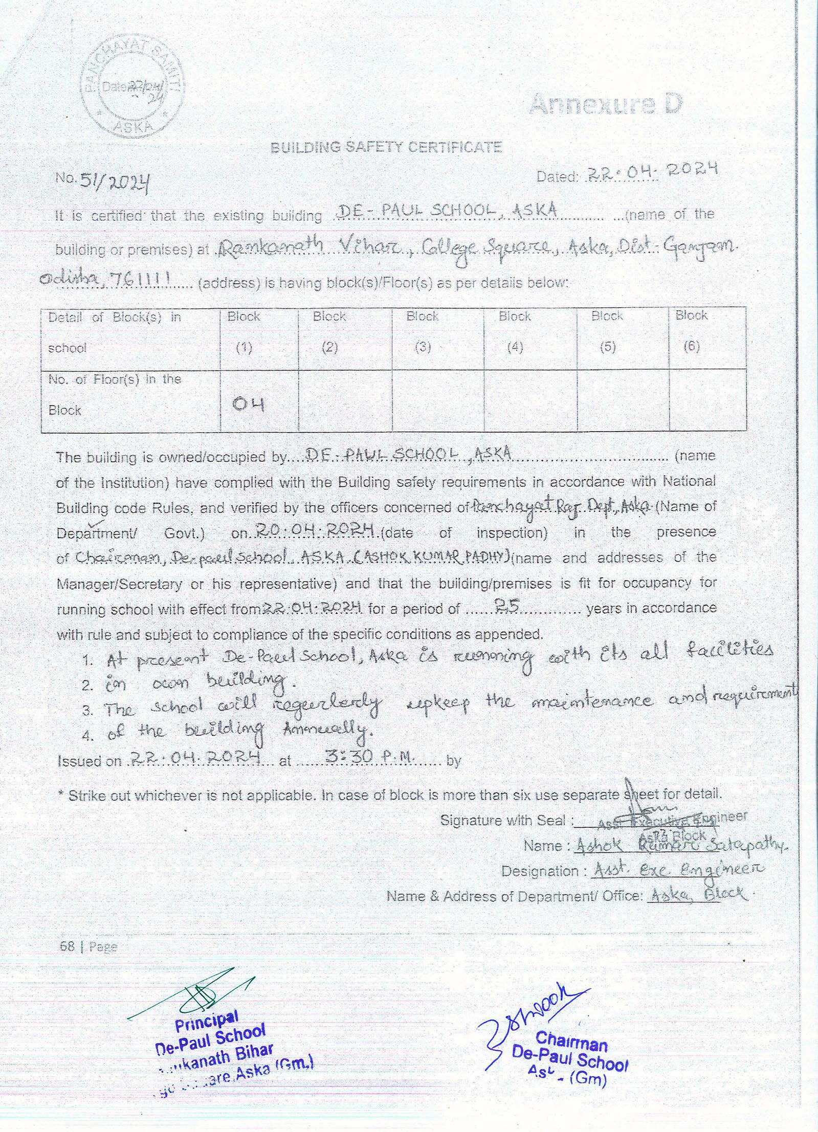 BUILDING SAFETY CERTIFICATE